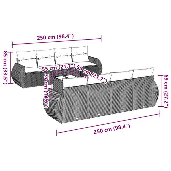 vidaXL Garden Sofa Set Black and Cream White PE rattan 98.4 in