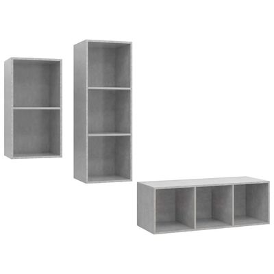 vidaXL 3 Piece TV Cabinet Set Concrete Gray Chipboard