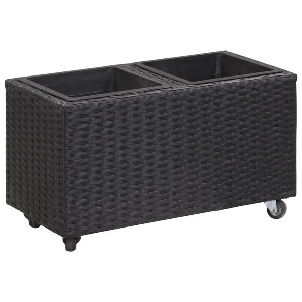 vidaXL Garden Raised Bed with 2 Pots 23.6"x11.8"x14.2" Poly Rattan Black
