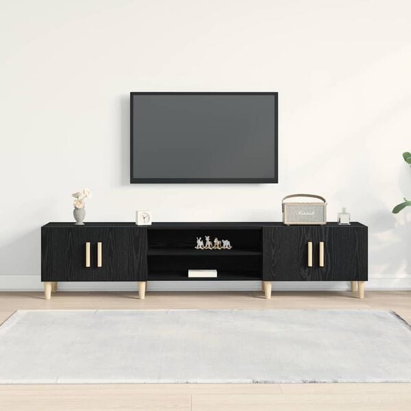 vidaXL TV Cabinet Black Oak 70.87 x 12.40 x 15.75 in Engineered Wood