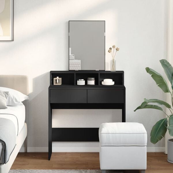 vidaXL Dressing Table Black Engineered wood, glass 31.5 x 16.1 x 56.9 in