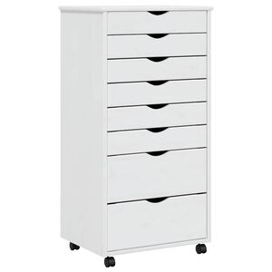 vidaXL Rolling Cabinet White Solid pine wood, engineered wood, plastic