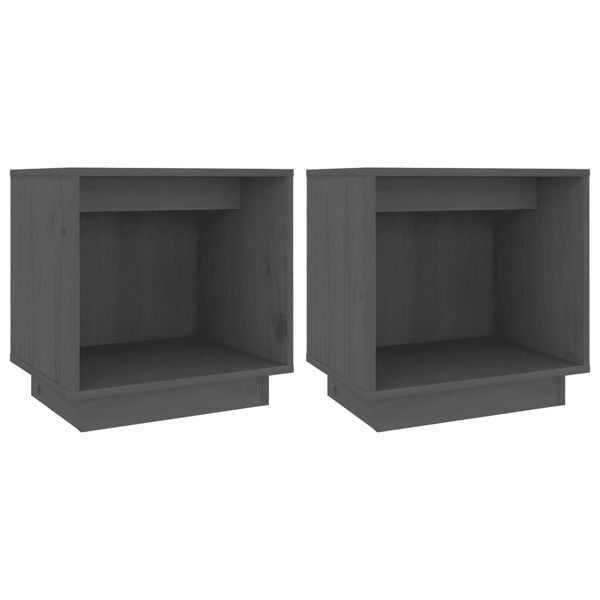vidaXL Bedside Cabinet Set of 2 Grey Solid pinewood Medium Storage