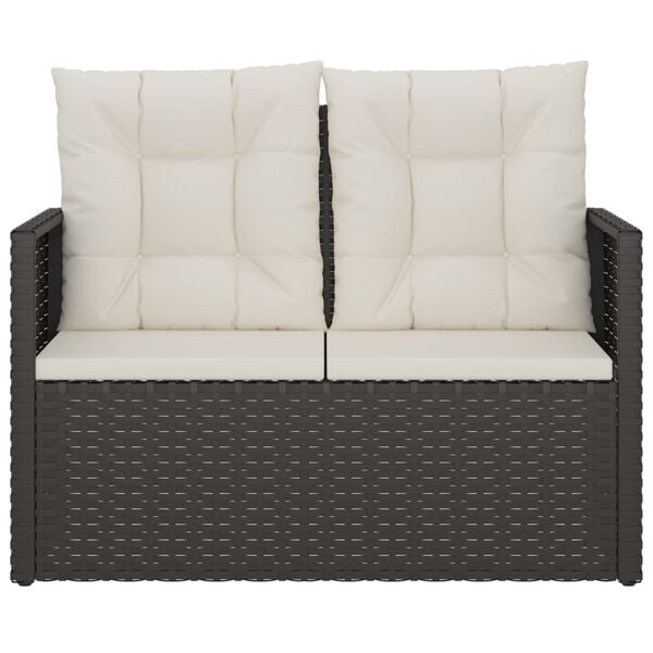 vidaXL Garden Bench Black PE rattan, powder-coated steel, polyester