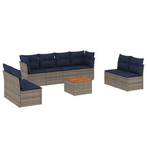 vidaXL 9 Piece Patio Sofa Set with Cushions Gray Poly Rattan