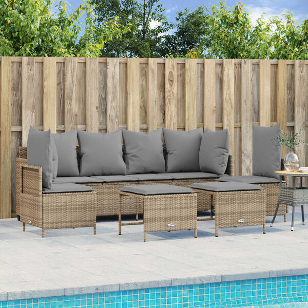 vidaXL Garden Sofa Set Beige Poly Rattan 4-Seater Adjustable Armrests
