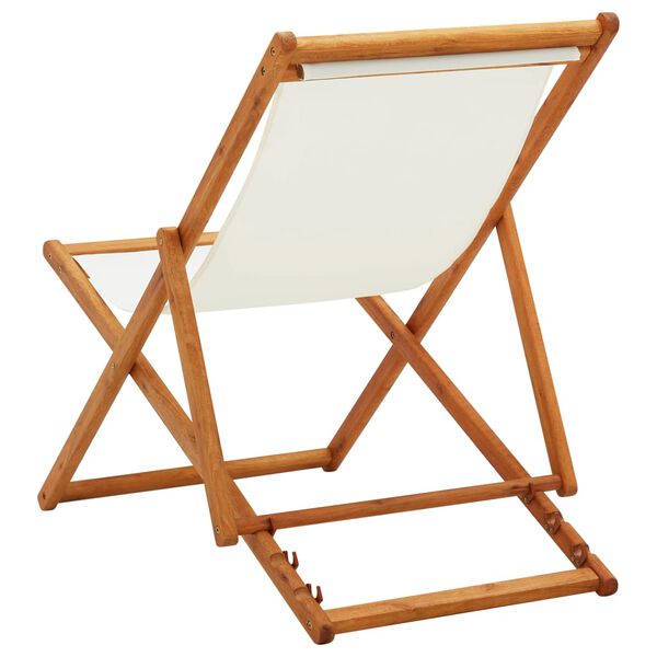 vidaXL Beach Chair Cream White Solid Eucalyptus Wood Medium Foldable