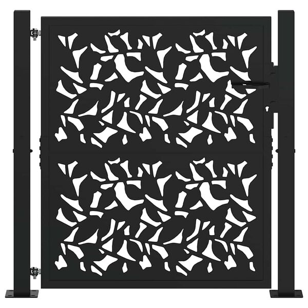 vidaXL Garden Gate Black 39.4x39.4" Steel Leaf Design