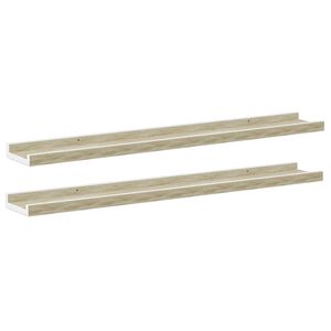 vidaXL Wall Shelf Set of 2 White and Sonoma Oak MDF 31.5 x 3.5 x 1.2 in