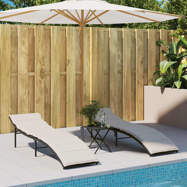 vidaXL Sun Lounger Black and Cream PE Rattan, Powder-Coated Steel