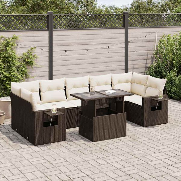 vidaXL Outdoor Sofa Set Brown PE Rattan Large Adjustable Armrests
