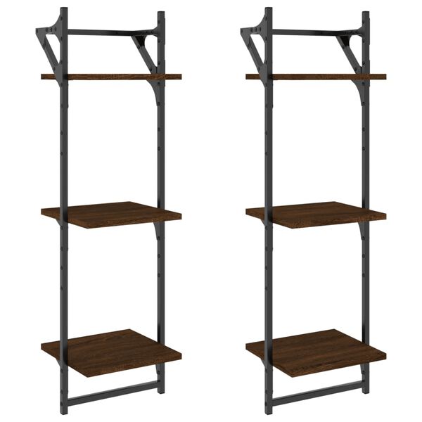 vidaXL Wall Shelf Set of 2 Brown oak Engineered wood, metal 2 pcs