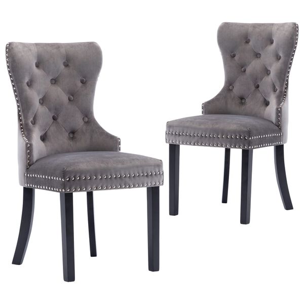 vidaXL Dining Chair Set of 2 Gray Velvet, Rubberwood Standard