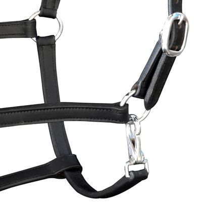 vidaXL Headcollar Stable Halter Real Leather Adjustable Black Cob