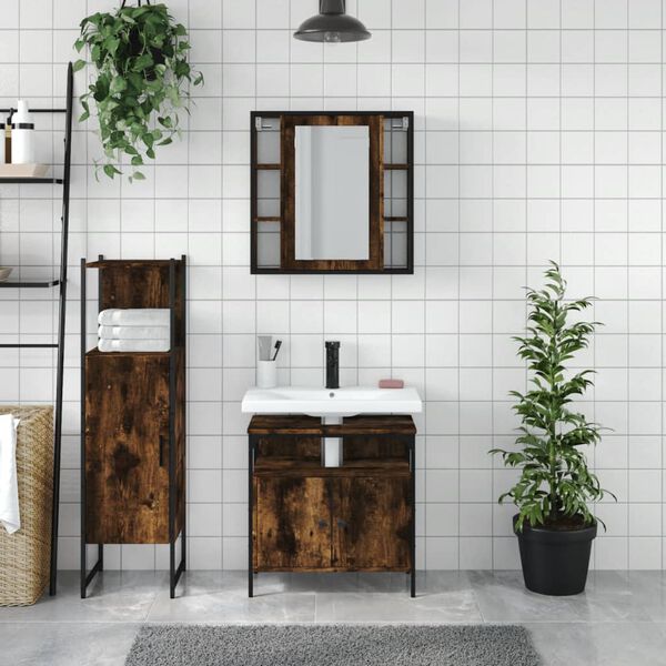 vidaXL Bathroom Cabinet Set Smoked oak Engineered wood Medium