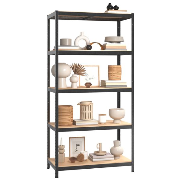 vidaXL 5-Layer Heavy-duty Shelves 3 pcs Gray Steel&Engineered Wood