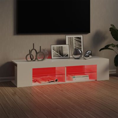 vidaXL TV Cabinet with LED Lights High Gloss White 53.1"x15.4"x11.8"