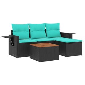 vidaXL 5 Piece Patio Sofa Set with Cushions Black Poly Rattan