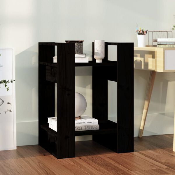 vidaXL Book Cabinet Black Solid pine wood Compact Black Book Cabinet