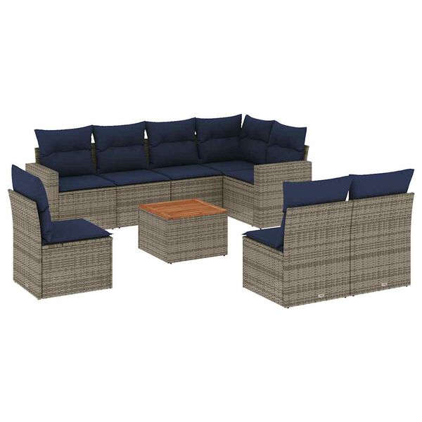 vidaXL 9 Piece Patio Sofa Set with Cushions Gray Poly Rattan