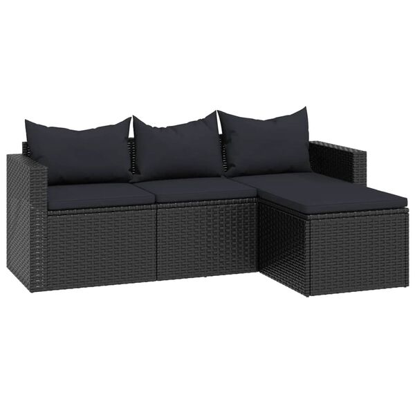 vidaXL Patio Lounge Set 3 Piece Set Black PE rattan Large