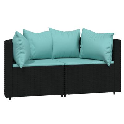 vidaXL 3 Piece Patio Lounge Set with Cushions Black Poly Rattan