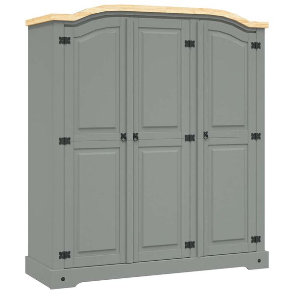 vidaXL Wardrobe Grey Body with Brown Top Solid Pinewood Large Wardrobe