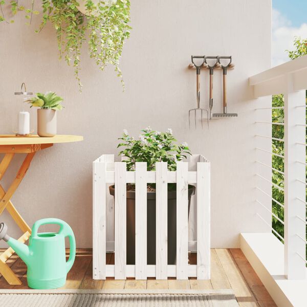 vidaXL Garden Planter White Solid Pine Wood 23.6 in Appealing Design