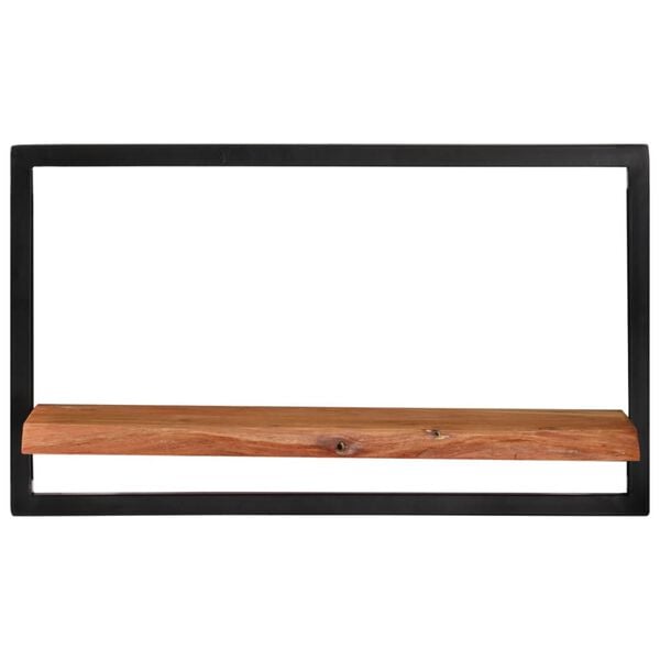 vidaXL Wall Shelf Set of 2 Natural wood, Black Solid acacia wood, Steel