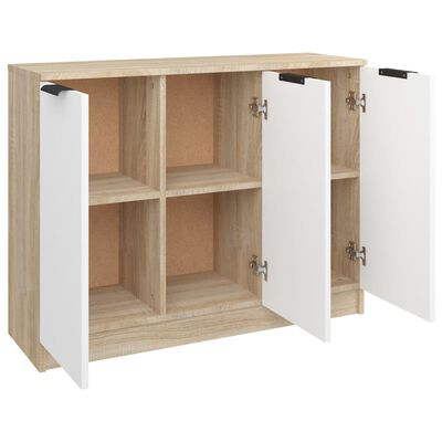 vidaXL Sideboard White and Sonoma Oak 35.6"x11.8"x27.6" Engineered Wood