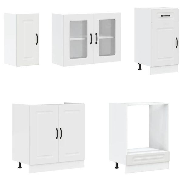 vidaXL Kitchen Cabinet Set White Engineered wood, glass Standard