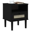 vidaXL Bedside Cabinet Black Solid pine wood, engineered wood, poly rattan