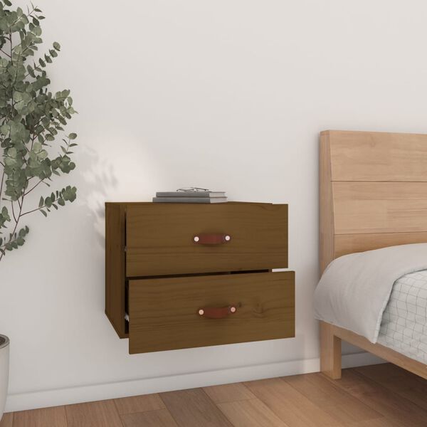 vidaXL Wall-mounted Bedside Cabinet Set of 2 Honey Brown Solid pine wood