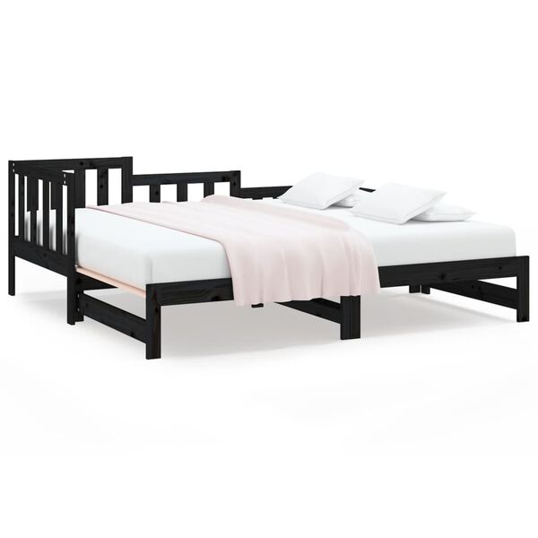 vidaXL Day Bed Black Solid pine wood Double Expandable Day Bed