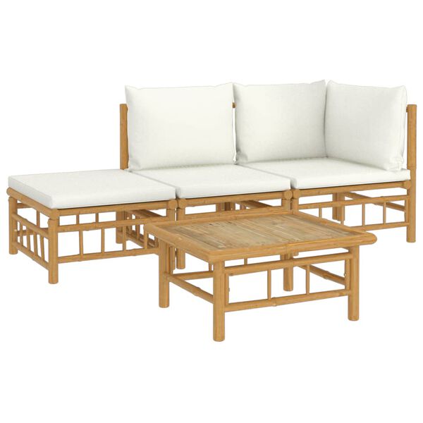 vidaXL Garden Lounge Set Cream White, Natural Bamboo Bamboo, Polyester