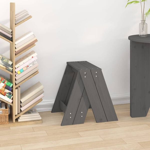 vidaXL Stool Set of 2 Gray Solid pine wood Compact Durable Stool