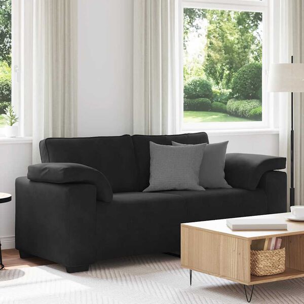 vidaXL Loveseat Sofa Black Velvet, Polyester, Plywood, Steel 2-Seater
