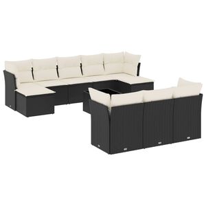 vidaXL Garden Sofa Set Black with Cream White Cushions