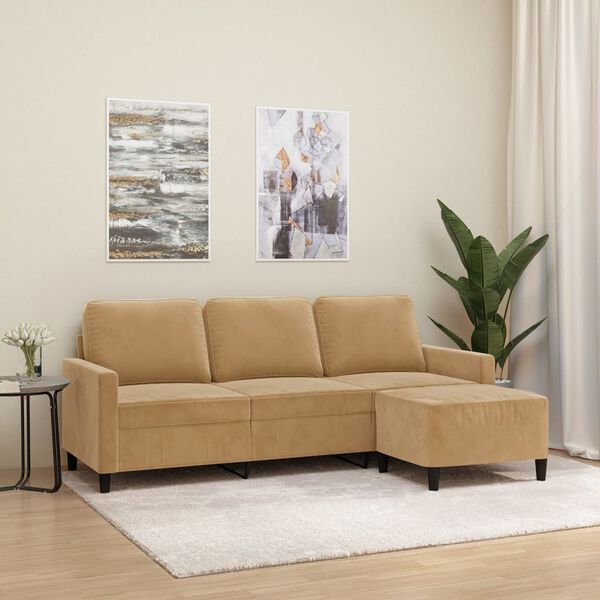 vidaXL 3-seater Sofa With Footstool Brown