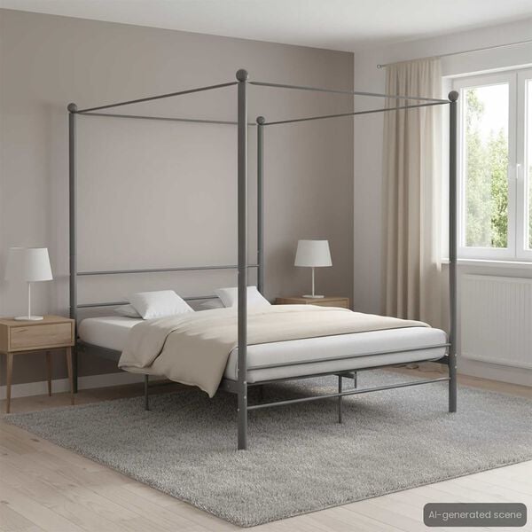vidaXL Bed Frame Gray Powder-coated metal Double Classic/Traditional