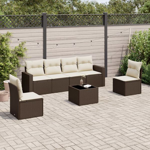 vidaXL Garden Sofa Set Brown, Cream White