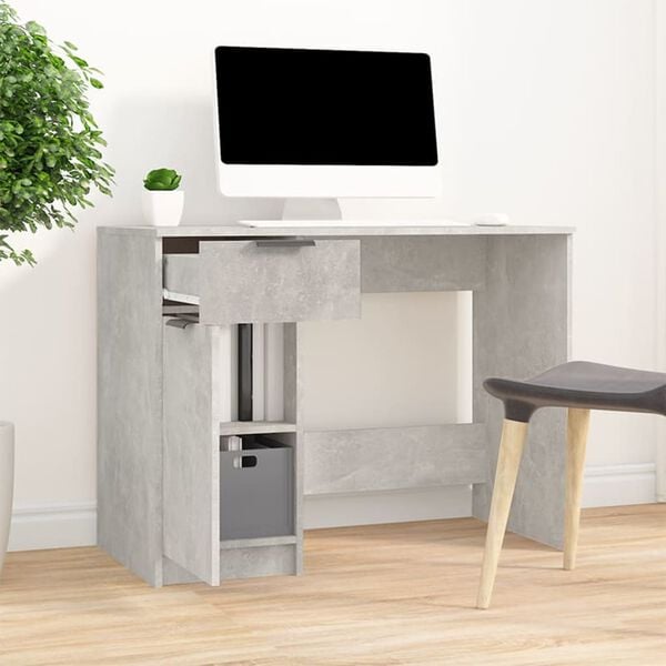 vidaXL Desk Concrete Gray Engineered Wood Medium Desk Rectangular