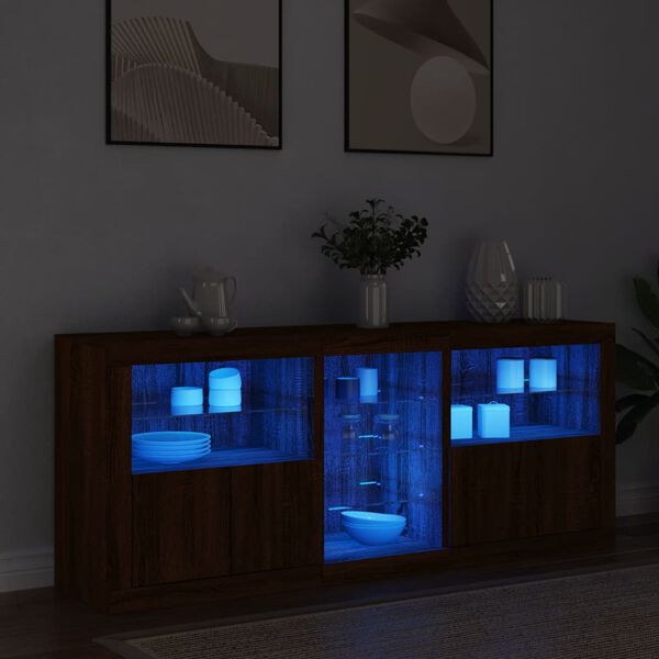 vidaXL Sideboard with LED Lights Brown Oak 63.8"x14.6"x26.4"
