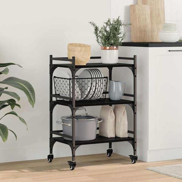 vidaXL Kitchen Trolley Black Oak 50 x 35 x 75.5 cm Engineered Wood