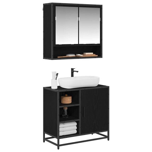 vidaXL Bathroom Furniture Set 2 pcs Black Oak Engineered Wood