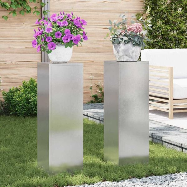 vidaXL Plant Stand 2 pcs Silver 9.45 x 9.45 x 29.53 in Stainless steel