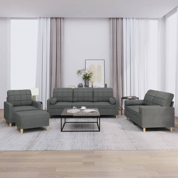 vidaXL Sofa Set Dark Grey Fabric, Metal, Textilene, Plywood Large