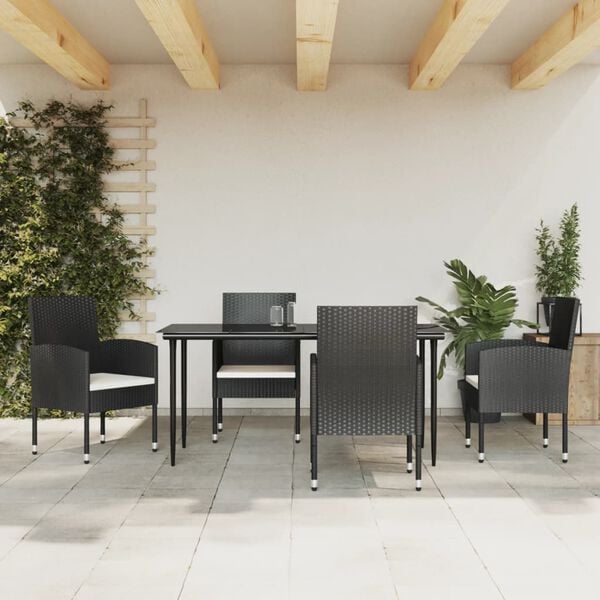 vidaXL Garden Dining Set Black Poly Rattan Standard Durable