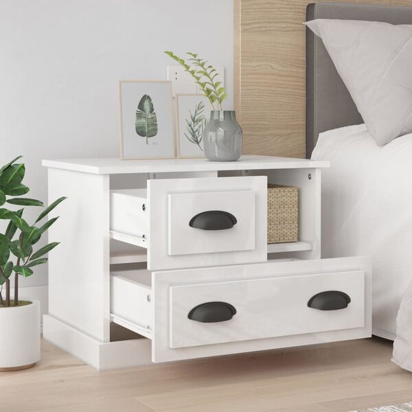 vidaXL Bedside Cabinet High gloss white Engineered wood Medium