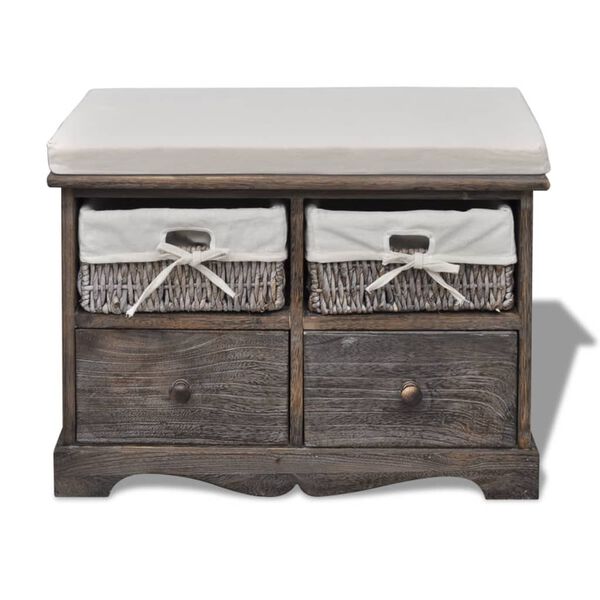 vidaXL Storage Bench Brown Wood, Cotton, Polyester Compact Storage Bench